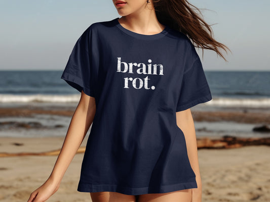 Casual Relaxed Fit T-Shirt With Brain Rot Text