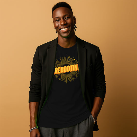 Rebooting Black T-shirt Radiating Design