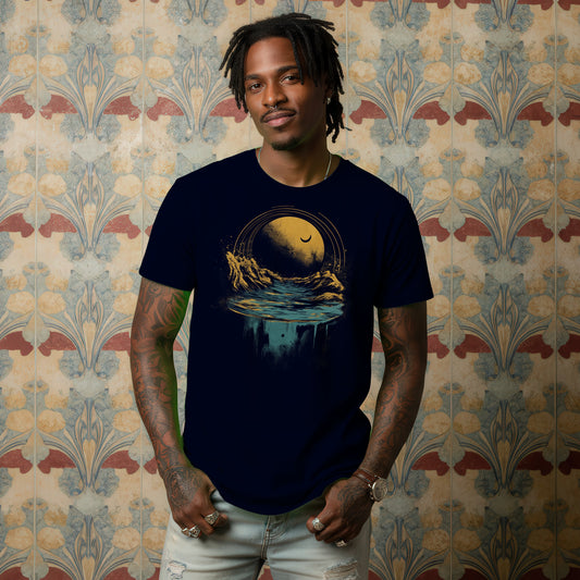 Celestial Moon Reflection Art on Mens Clothing Product