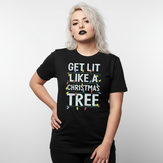 Female model 1 - Black t-shirt, curvy build, blonde hair