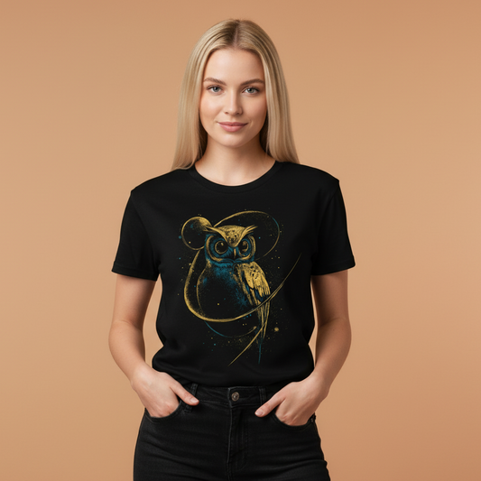 Petite blonde woman, 20 years old, sly smile, black t-shirt, orange background