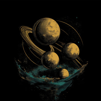 Saturn and Moons Space Illustration Art product