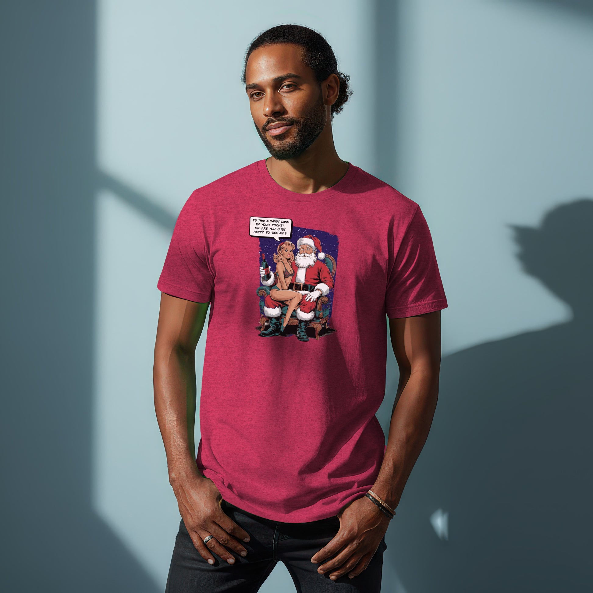 Funny Santa and Kid Illustration on Red T-shirt