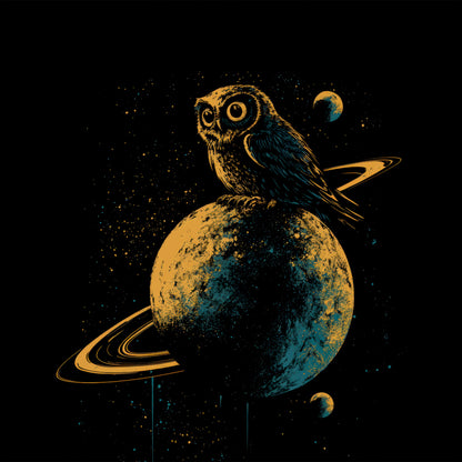 Cosmic Owl on Saturn Design Art Print