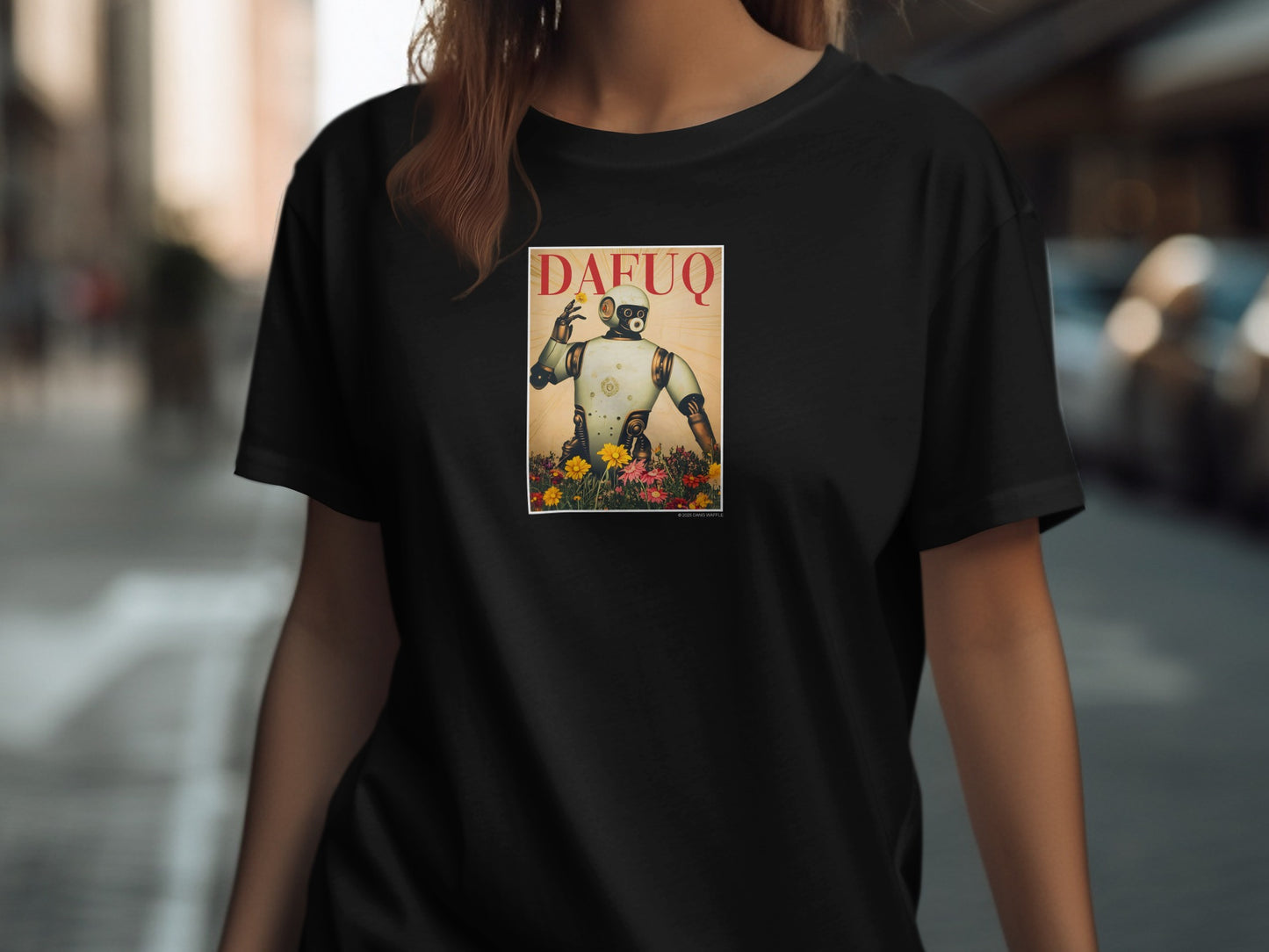 Funny Robot and Flowers Tee for Casual Occasions