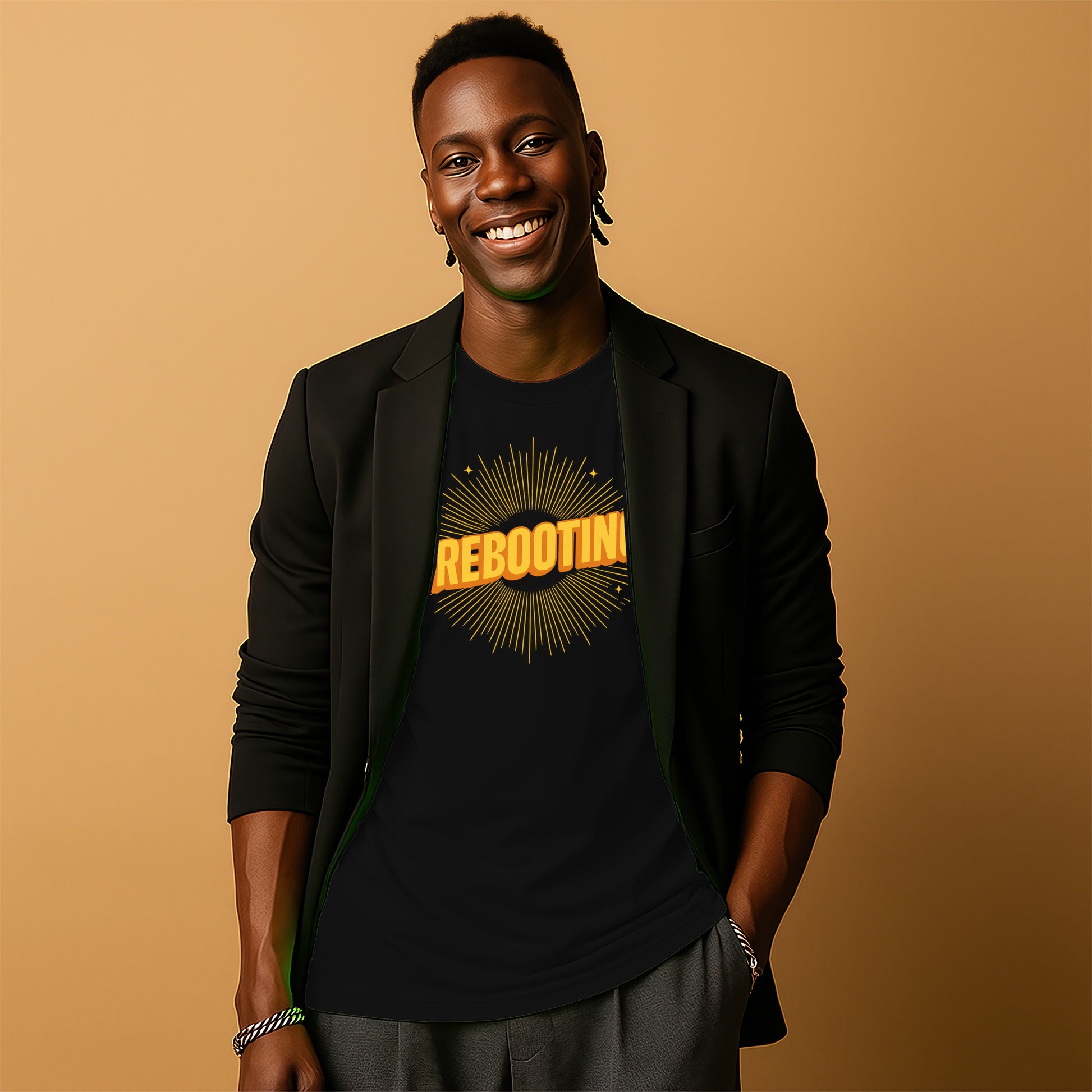 Rebooting Black T-shirt Radiating Design