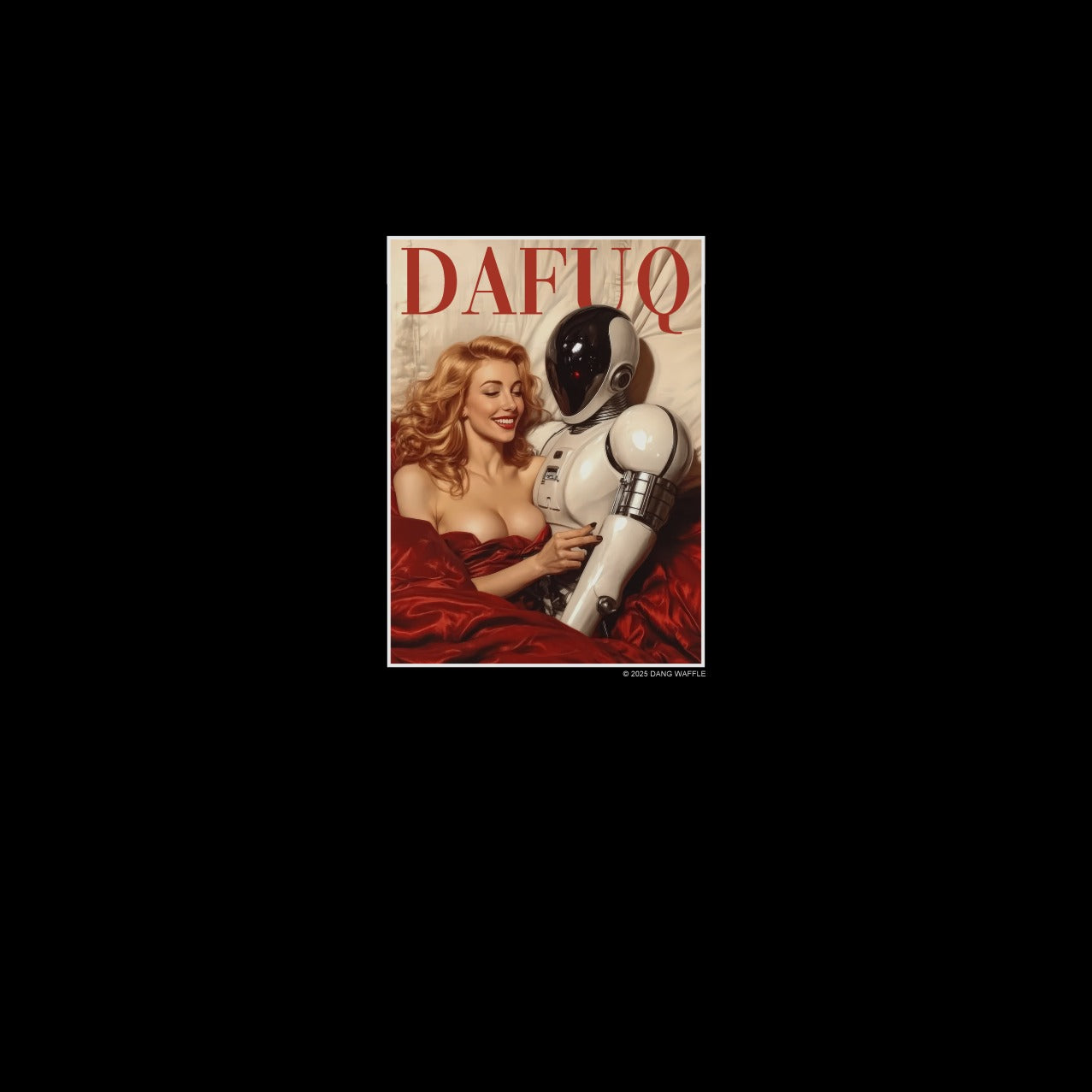 Vintage Style Art Print with Robot and Woman Design