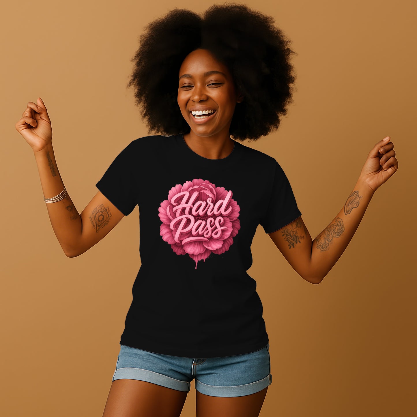 Hard Pass Graphic Tee with Bold Pink Design