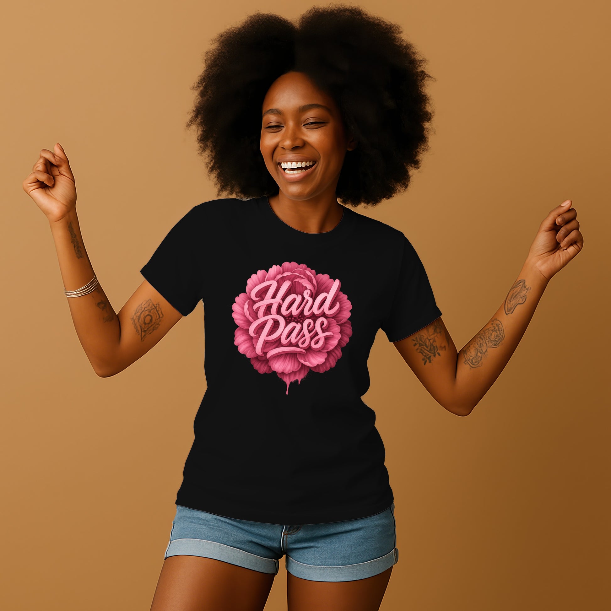 Hard Pass Graphic Tee with Bold Pink Design