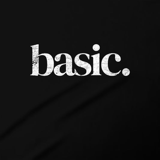 the word "basic" in a stylized font against a black background.