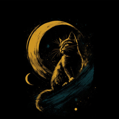 Black Cat Sitting on Crescent Moon Illustration