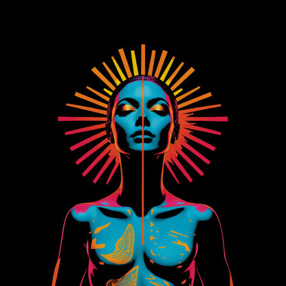 Neon Goddess Illustration with Radiant Halo Artwork