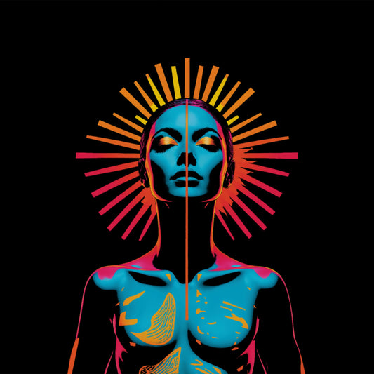 Neon Goddess Illustration with Radiant Halo Artwork