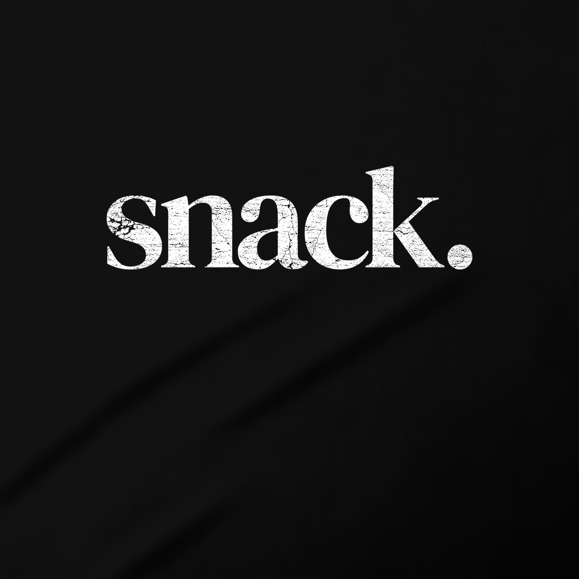 the word "snack" in a stylized font against a black background.