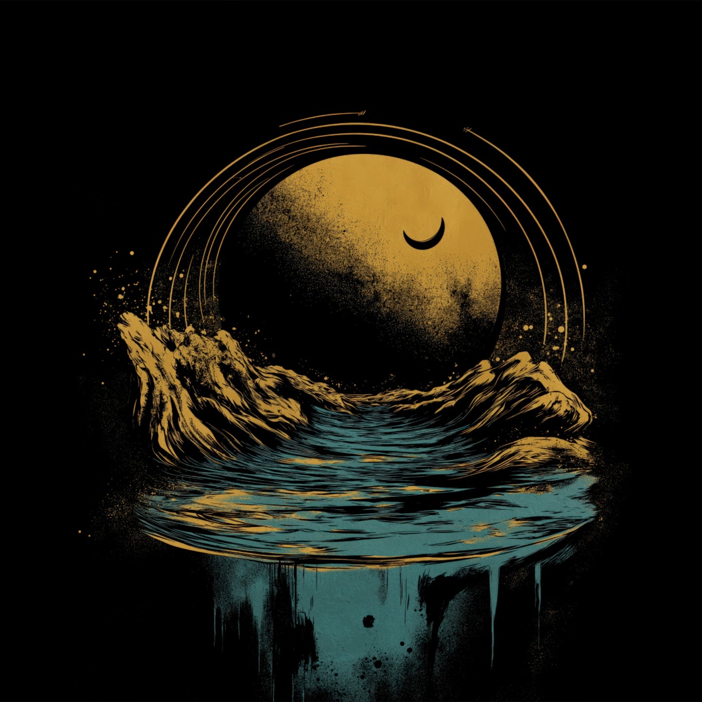 Moonlit Ocean Waves Art on Black Background Product