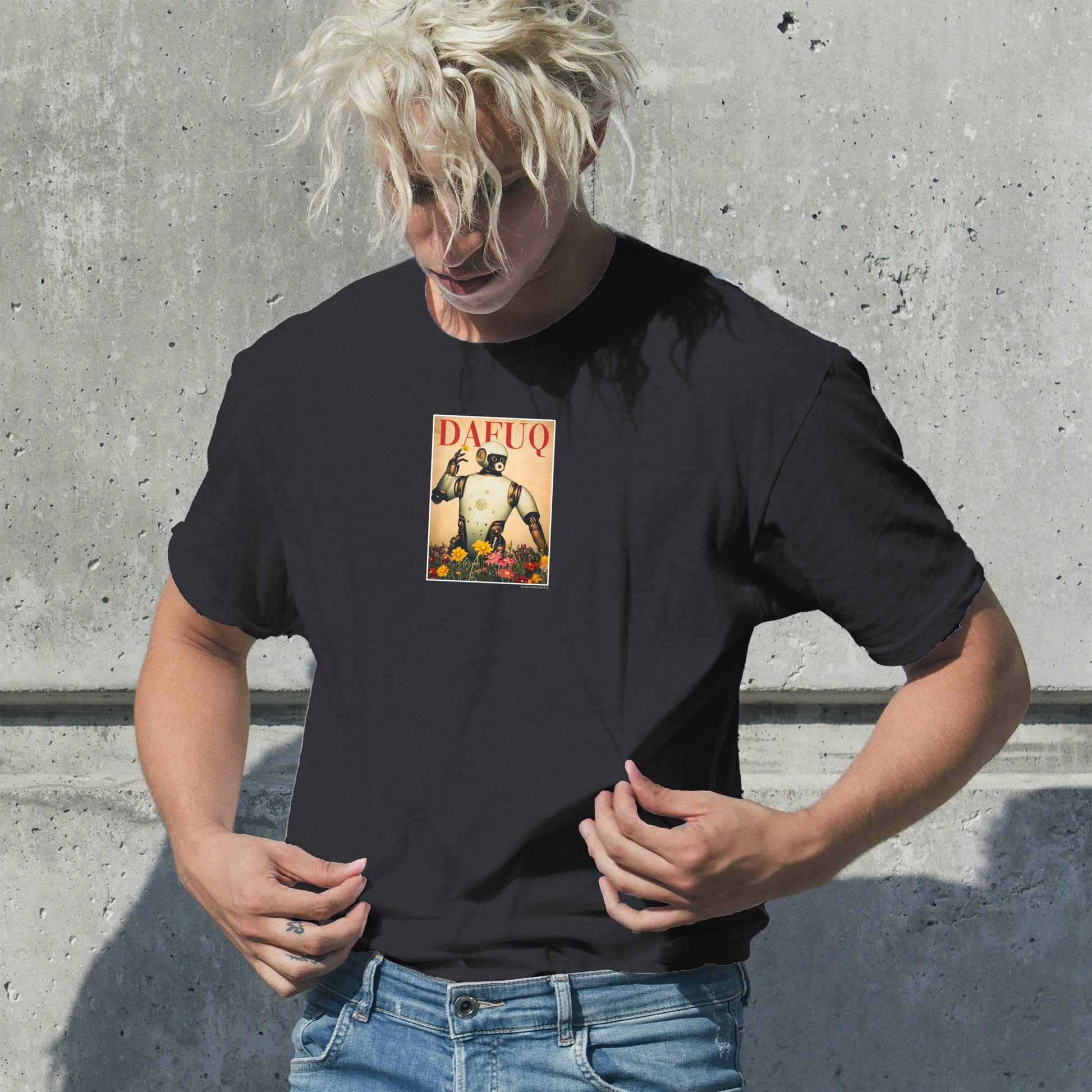 DAFUQ Panda Graphic Print Black Short Sleeve T-Shirt