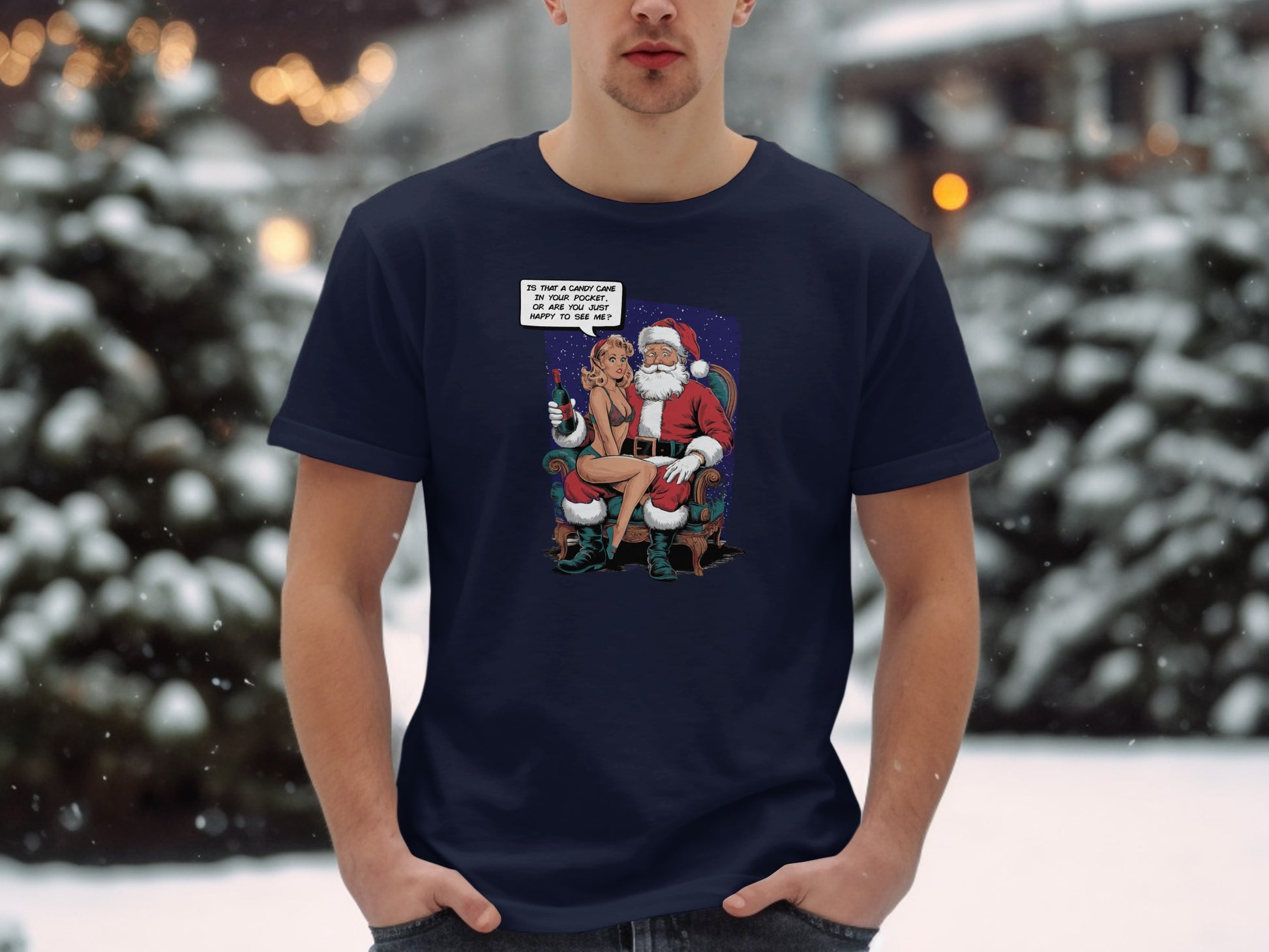 Christmas Santa and Reindeer Graphic T-Shirt