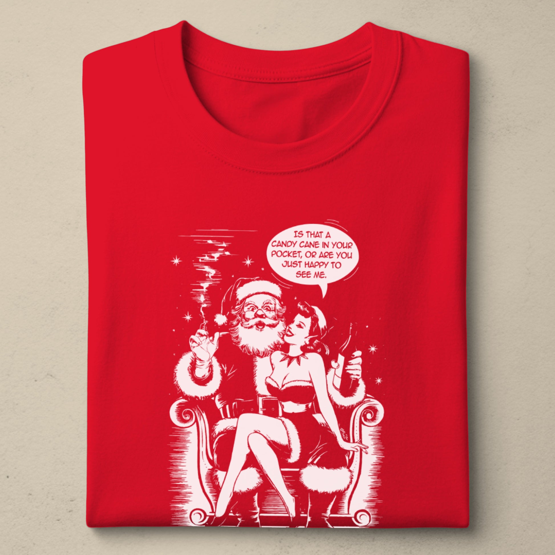 Funny Santa and Lady Graphic Red T-Shirt