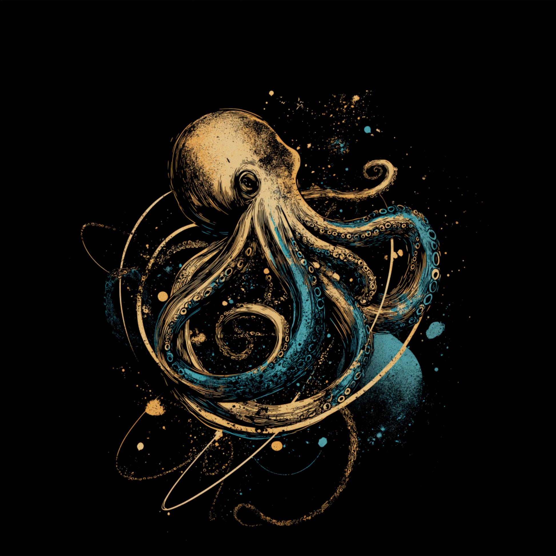 Mesmerizing Graphic Octopus Design on Black Canvas