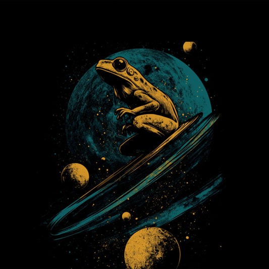 Celestial Frog on a Surfboard Space Art product