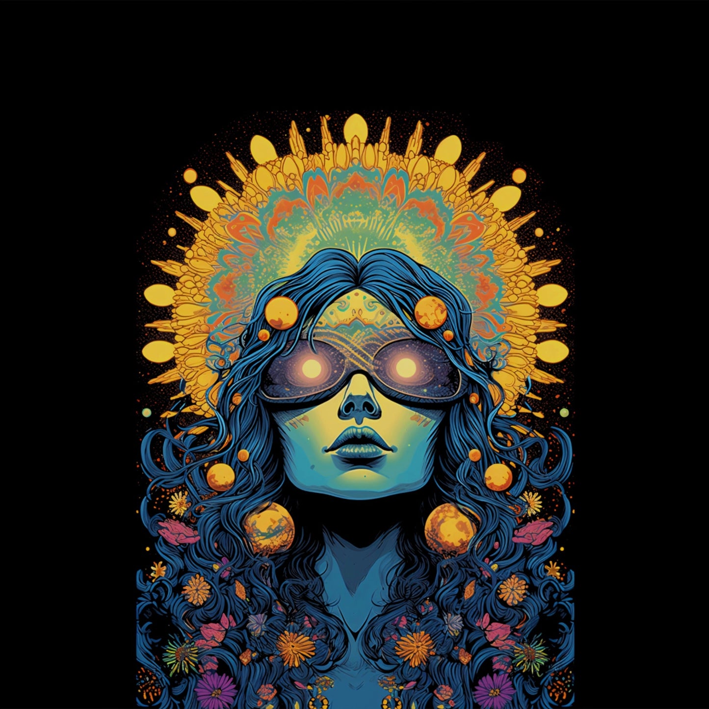 Mystical Psychedelic Art Blue Woman Illustration product