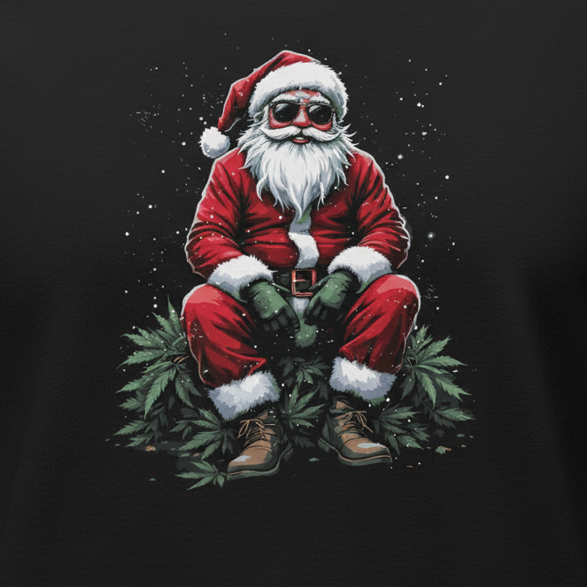 Classic Claus Cannabis T-Shirt close-up in black - wrinkle-free