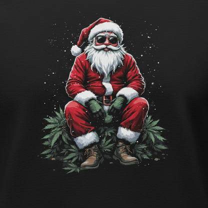 Classic Claus Cannabis T-Shirt close-up in black - wrinkle-free