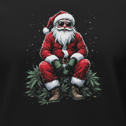 Classic Claus Cannabis T-Shirt close-up in black - wrinkle-free