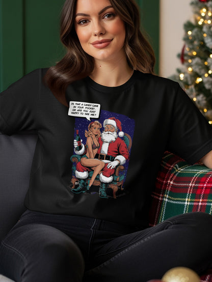 Fun Santa Christmas Graphic Tee Shirt Holiday Apparel