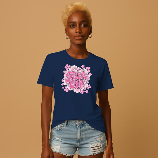 Fuck Off with Pink Floral Design T-Shirt