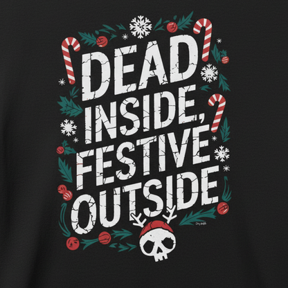 Dead Inside Festive T-Shirt close-up in black - wrinkle-free