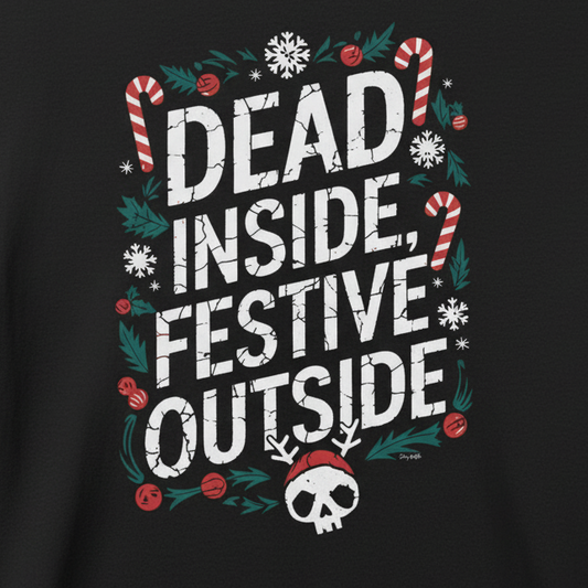 Dead Inside Festive T-Shirt close-up in black - wrinkle-free