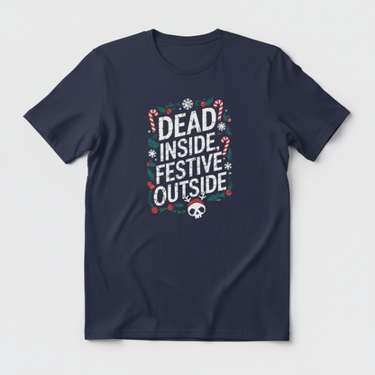 Dead Inside Festive T-Shirt flat lay in navy