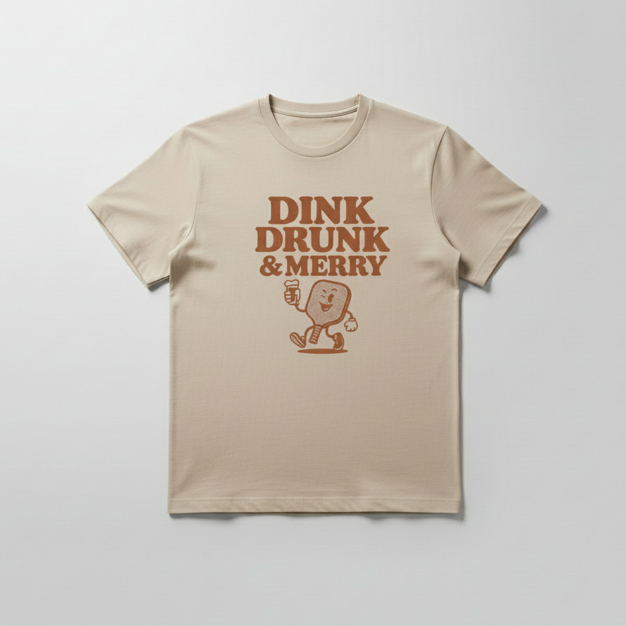 Dink Drunk Merry T-Shirt - Natural flat lay with design