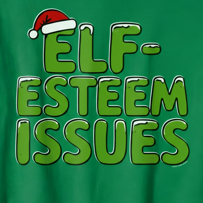 Elf Esteem Issues T-Shirt close-up in green - smooth without folds