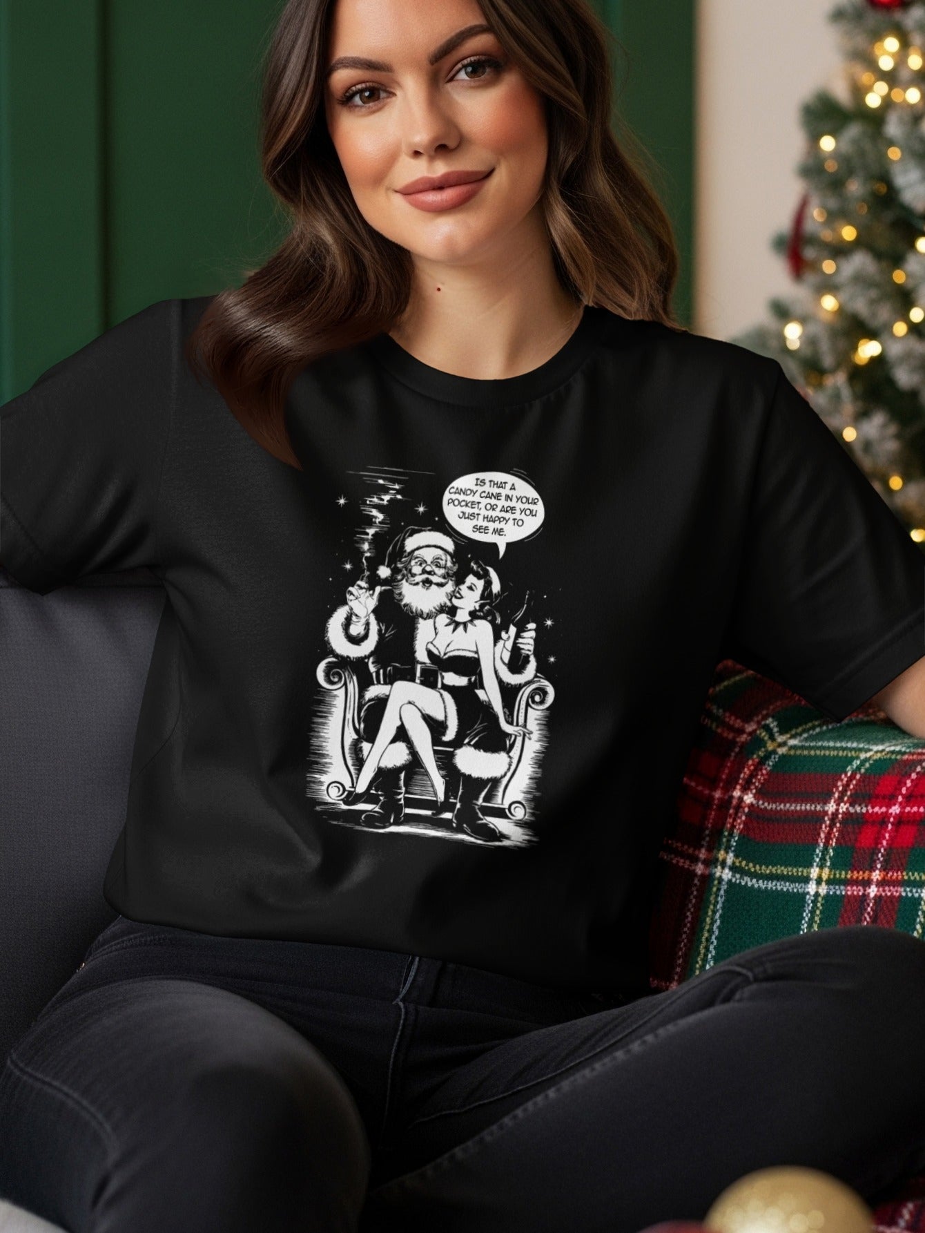 Holiday Santa Comic Style Graphic Tee Great for Parties