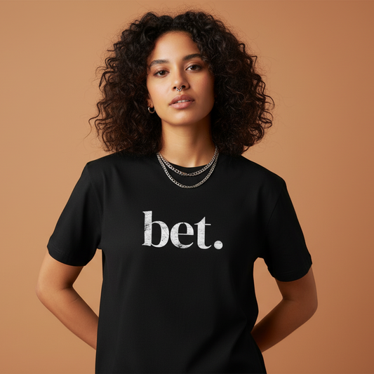Female model with edgy style wearing bet t-shirt