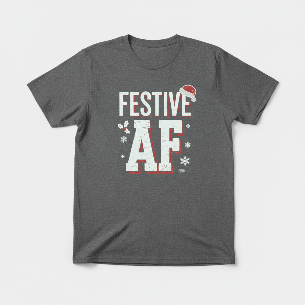 Festive AF T-Shirt flat lay in graphite heather