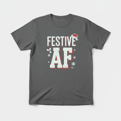 Festive AF T-Shirt flat lay in graphite heather