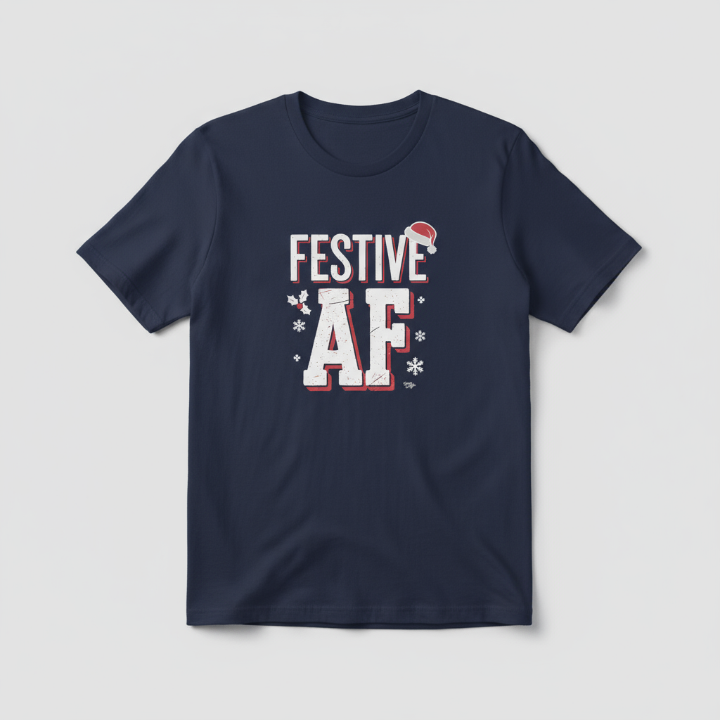 Festive AF T-Shirt flat lay in navy