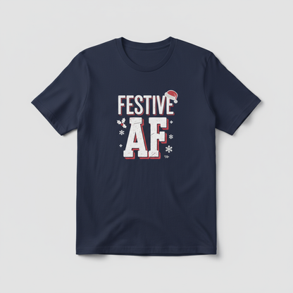 Festive AF T-Shirt flat lay in navy