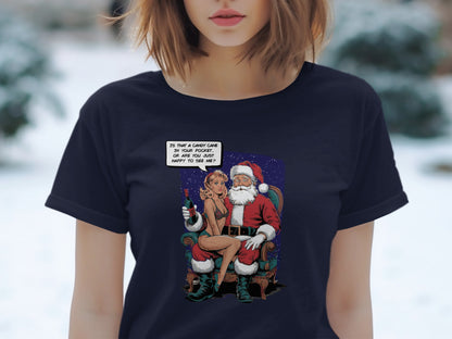 Funny Santa and Woman Holiday Graphic T-shirt