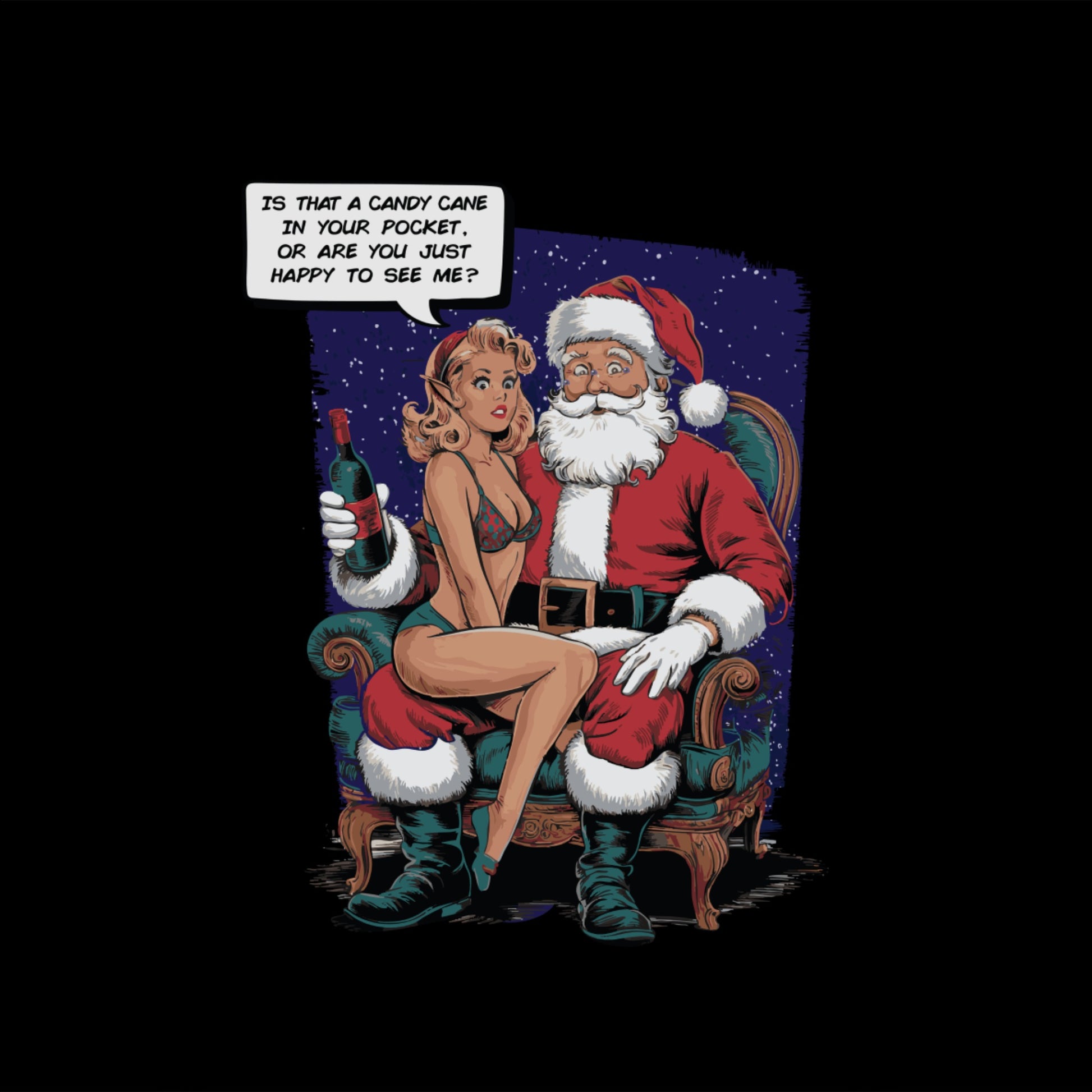 Santa with Pinup Girl Funny Christmas Apparel