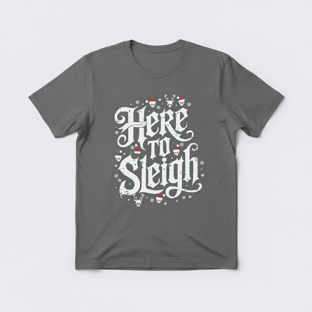 Here to Sleigh T-Shirt flat lay in graphite heather