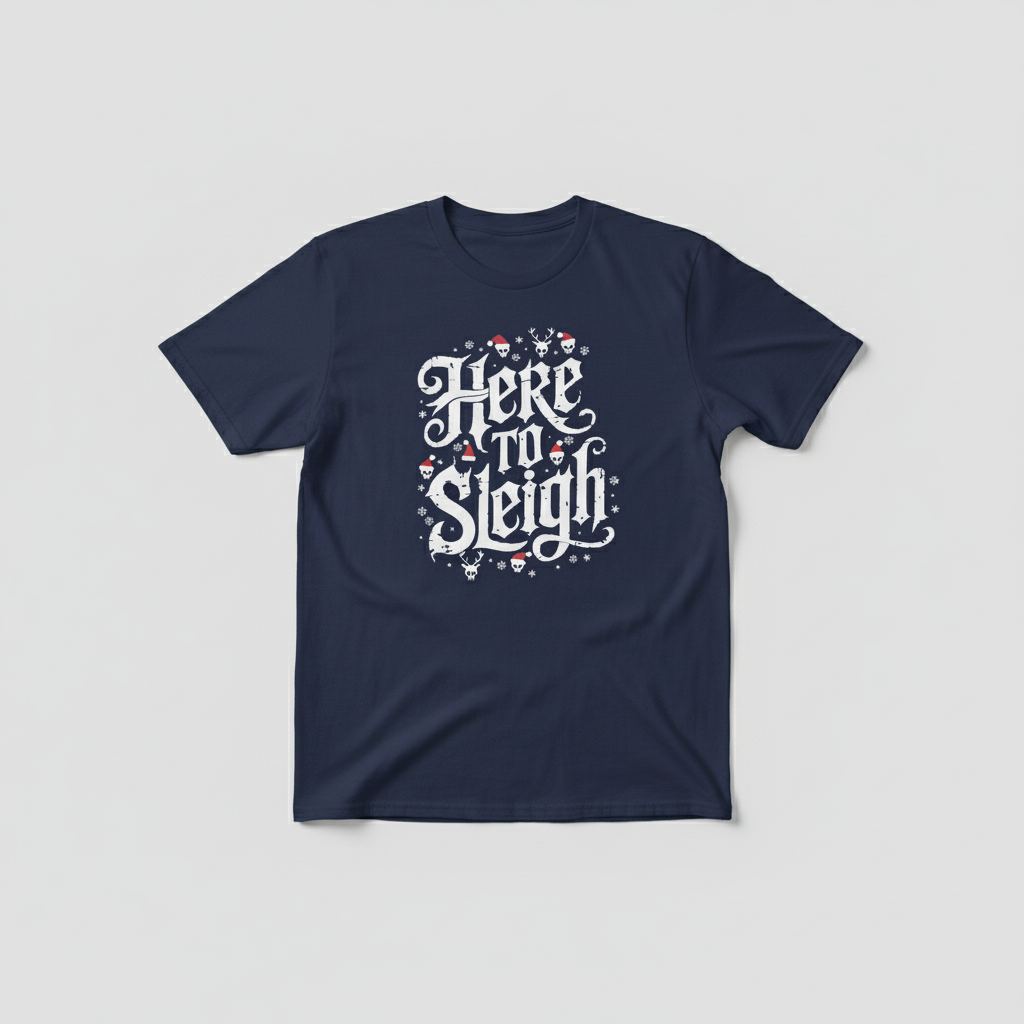 Here to Sleigh T-Shirt flat lay in navy