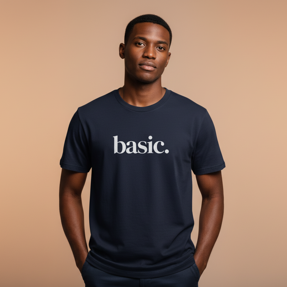 Male model wearing basic. t-shirt
