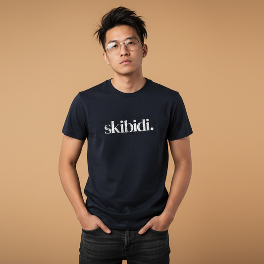 Male model wearing skibidi. t-shirt