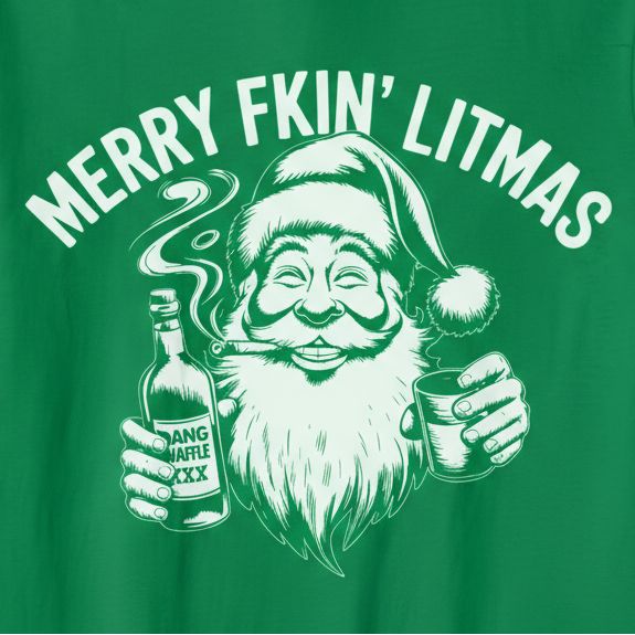 Merry Fkin' Litmas T-Shirt close-up smooth