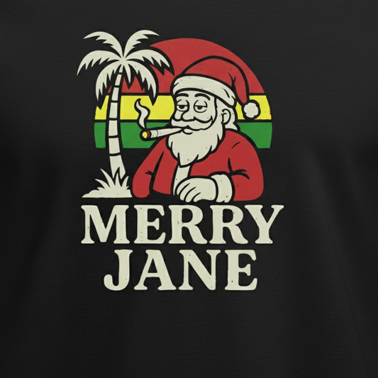 Merry Jane Santa T-Shirt close-up in black - wrinkle-free