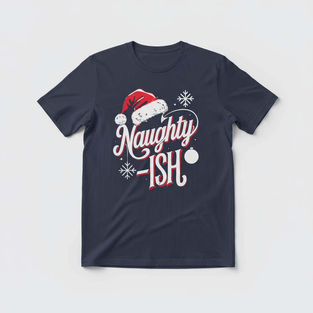 Naughty-ish T-Shirt flat lay in navy